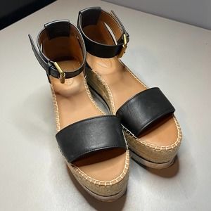See by Chloe Glyn Platform Espadrille Sandal Women's EU 39 US 9 Black Leather